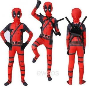 Kids Children Superhero Costume Deadpool Full Body Halloween Fancy Cosplay Set