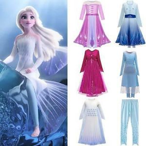 Frozen 2 Queen Elsa Fancy Dress Kids Girls Cosplay Costume Party * Clothes