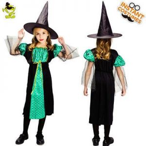 Kids Cosplay Elegant Witch Costume Halloween Party Witch Dress for Girl