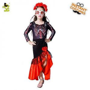 Halloween Party Kids Cosplay Skeleton Dress Scary Ghost Bride Costume for Girls
